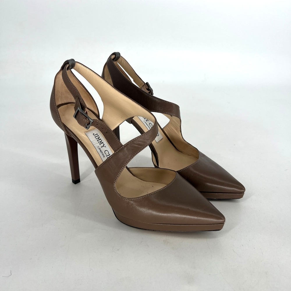 Jimmy Choo Heels Womens 5.5/ IT 35.5 Brown Platform Pointed Toe Strappy Leather
